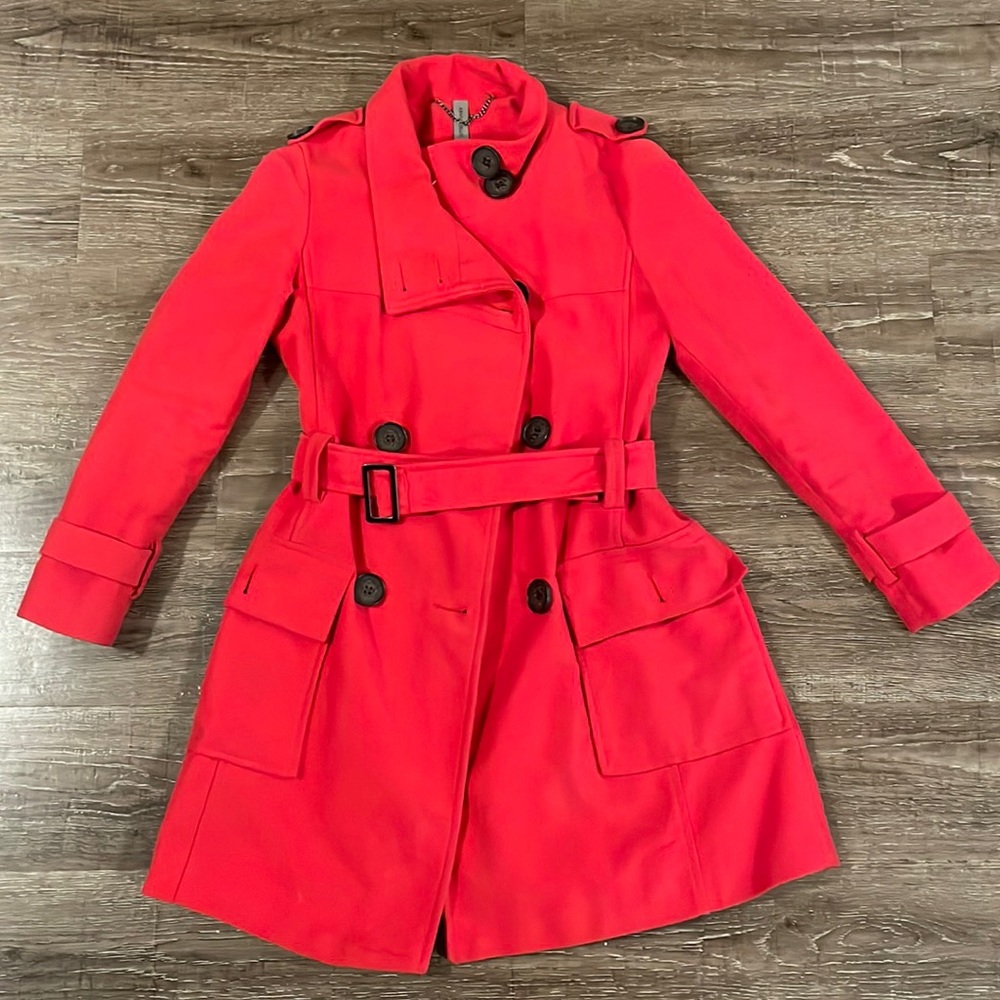 Le Chateau Red Trench Coat with Belt